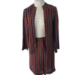 Soo Yung Lee Vintage Womens Skirt Jacket Size 8 Multicolor Striped Pure Silk
